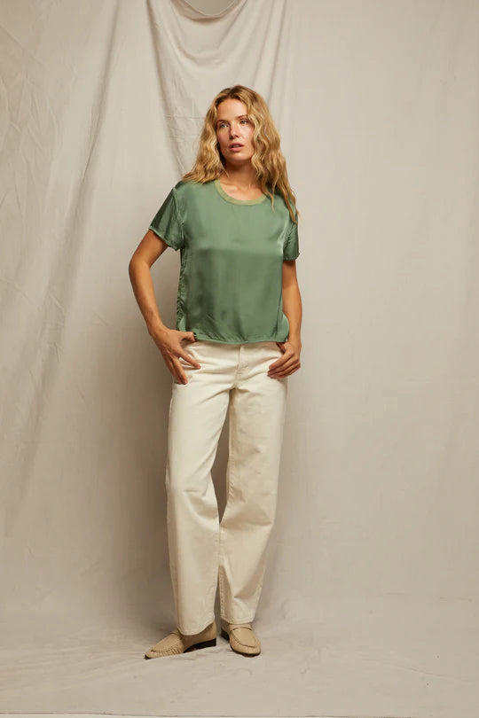Perfect White Tee - Delphine Satin Crewneck Tee