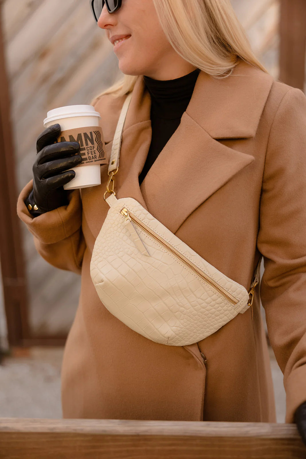 Abby Alley Sling Bag, Ivory Croco